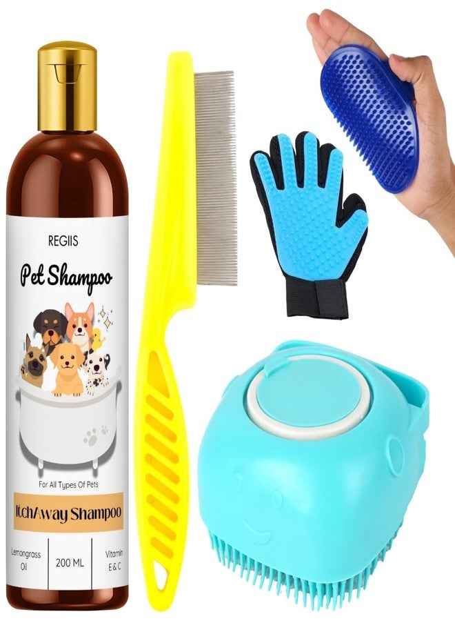 مجموعة ريجيس للعناية بالحيوانات الأليفة مع شامبو إيتش أواي، وفرشاة إزالة الشعر الزرقاء، وقفاز، ومجموعة أمشاط، 200 مل، للكلاب (عبوة من 5 قطع) - Image 1